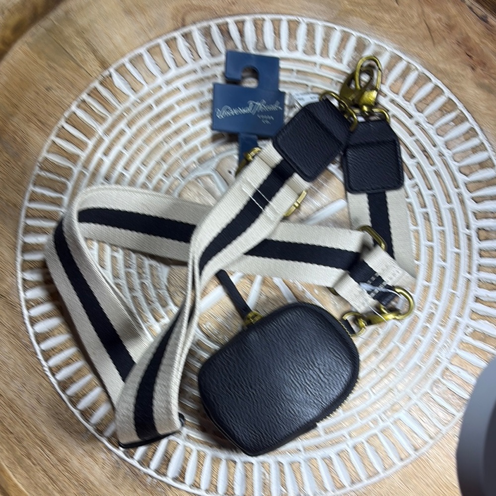 Black and Cream Crossbody Strap or belt with Pouch